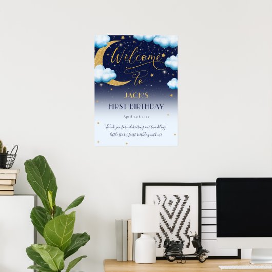 Schattige Twinkle Little Star Blue Boy 1e Verjaard Poster (Thuiskantoor)