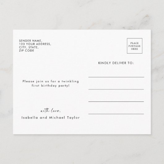 Schattige Twinkle Little Star Blue Boy Eerste Verj Uitnodiging Briefkaart (Achterkant)