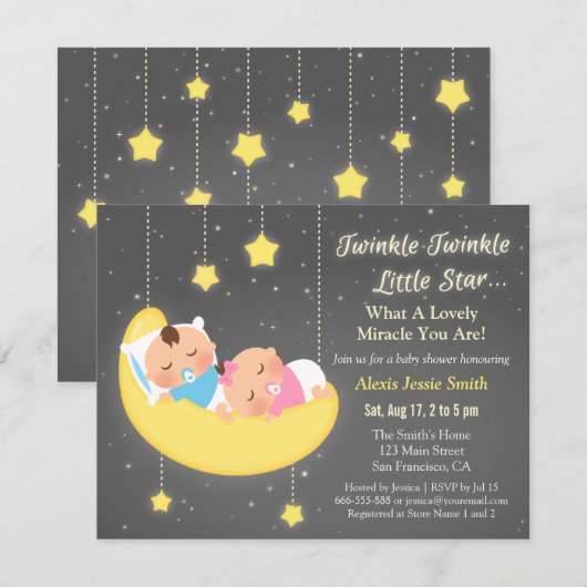 Schattige Twinkle Twinkle Little Star Tweeling Bab Kaart (Voorkant / Achterkant)