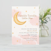 Schattige Twinkle Twinkle Moon Stars Meisje Baby s Kaart (Staand voorkant)