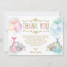 Schattige Twins Baby Boy Meisje Olifant Baby showe Bedankkaart