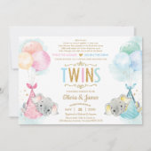 Schattige Twins Boy Girl Elephant Baby shower per Kaart (Voorkant)