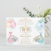 Schattige Twins Boy Girl Elephant Baby shower per Kaart (Staand voorkant)