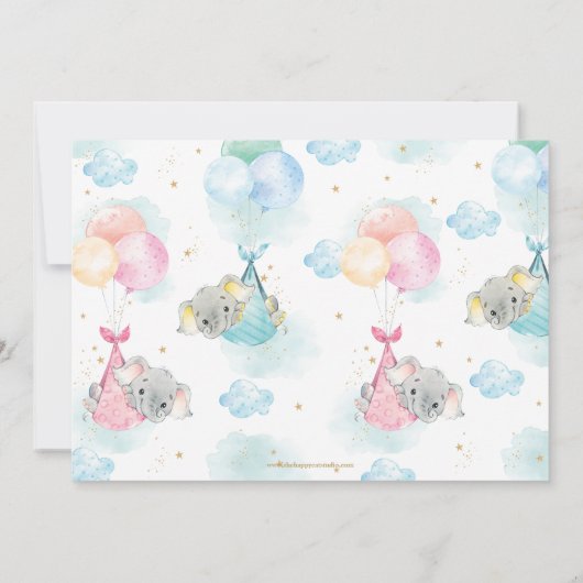 Schattige Twins Boy Girl Elephant Baby shower per  Kaart (Achterkant)