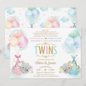 Schattige Twins Boy Girl Elephant Baby shower per  Kaart (Voorkant / Achterkant)