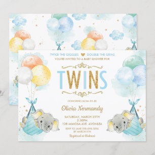 Schattige Twins Boys Olifant Baby shower Sprinkle Kaart