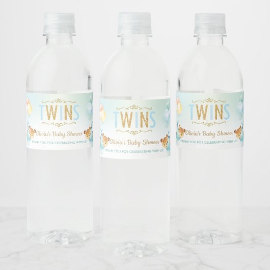 Schattige Twins Boys Teddy Bear Baby shower Favor Waterfles Etiket (Flessen)