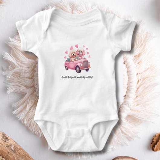 Schattige Twins Cockapoo Doodle Dog Pink Baby Cust Romper