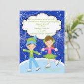 Schattige Twins Ice Skating Birthday Invitation Kaart (Staand voorkant)