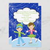 Schattige Twins Ice Skating Birthday Invitation Kaart (Voorkant / Achterkant)