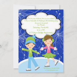 Schattige Twins Ice Skating Birthday Invitation Kaart