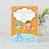Schattige Twins Ice Skating Birthday Invitation Kaart (Staand voorkant)