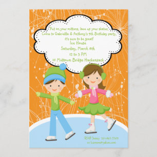 Schattige Twins Ice Skating Birthday Invitation Kaart
