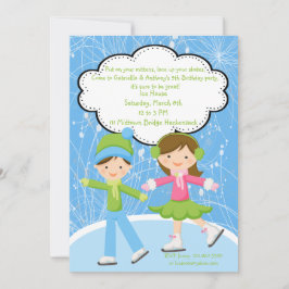 Schattige Twins Ice Skating Birthday Invitation Kaart