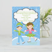 Schattige Twins Ice Skating Birthday Invitation Kaart (Staand voorkant)