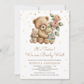 Schattige Twins Mama en Baby Teddy Bears Baby show Kaart (Voorkant)