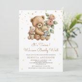 Schattige Twins Mama en Baby Teddy Bears Baby show Kaart (Staand voorkant)