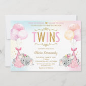 Schattige Twins Meisjes Olifant Baby shower Sprink Kaart (Voorkant)