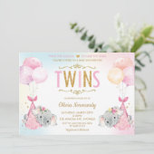 Schattige Twins Meisjes Olifant Baby shower Sprink Kaart (Staand voorkant)