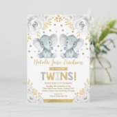 Schattige Twins Olifant Baby shower Alabaster Flor Kaart (Staand voorkant)