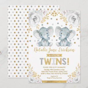 Schattige Twins Olifant Baby shower Alabaster Flor Kaart