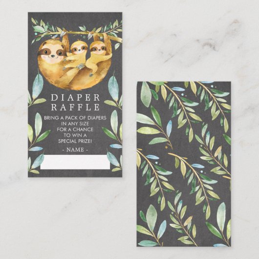 Schattige Twins Sloth Baby shower Luier Raffle Tic Informatiekaartje (Voorkant / Achterkant)