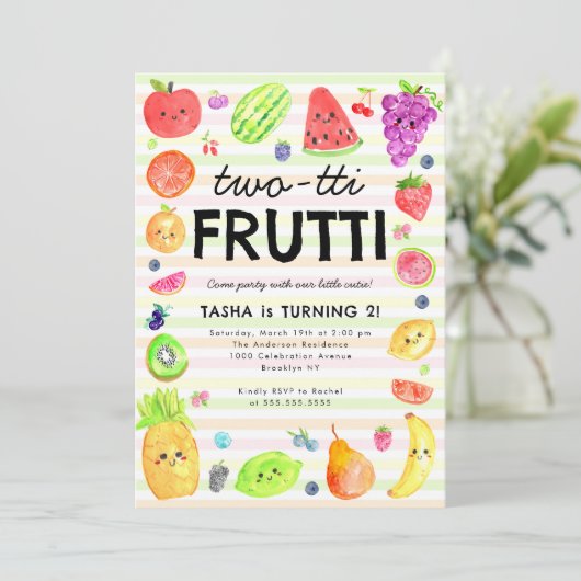 Schattige TWO-tti Frutti Zomerfruit 2de Verjaardag Kaart (Staand voorkant)