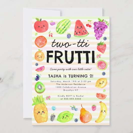 Schattige TWO-tti Frutti Zomerfruit 2e Verjaardag Kaart (Voorkant)