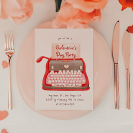Schattige typemachine-harten Galentine's Day-feest Kaart