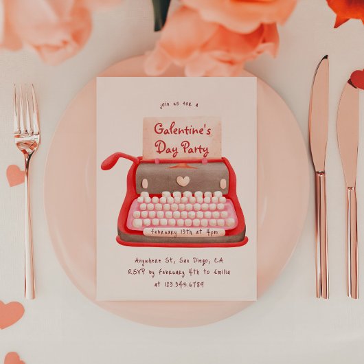 Schattige typemachine-harten Galentine's Day-feest Kaart