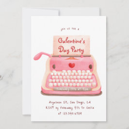 Schattige typemachine-harten Galentine's Day-feest Kaart