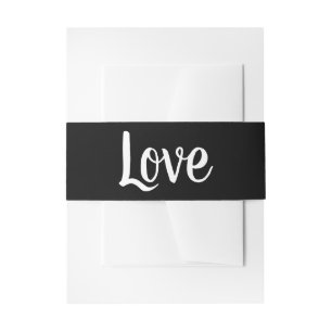 Schattige Typografie Liefde Zwart Wit Bruiloft Uitnodigingen Wikkel
