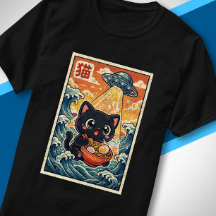 Schattige UFO Kat Eet Ramen Retro Japanse Golf T-shirt