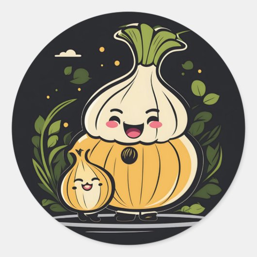 Schattige Uien Avontuur Ronde Sticker (Voorkant)