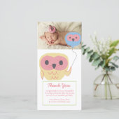 Schattige Uil Baby Meisje Dank u Fotosjabloon Bedankkaart (Staand voorkant)