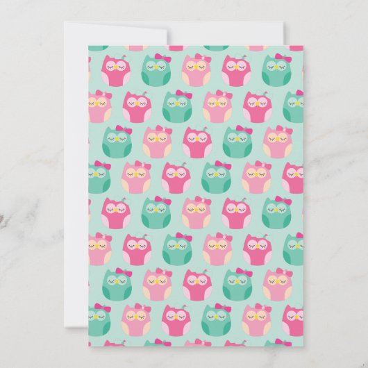 Schattige Uil Baby shower Roze Vogelmeisje Kaart (Achterkant)