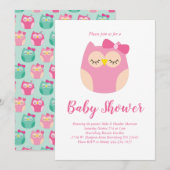 Schattige Uil Baby shower Roze Vogelmeisje Kaart (Voorkant / Achterkant)
