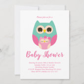 Schattige Uil Baby shower Roze Vogelmeisje Kaart (Voorkant)