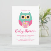 Schattige Uil Baby shower Roze Vogelmeisje Kaart (Staand voorkant)