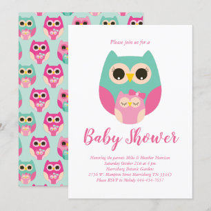 Schattige Uil Baby shower Roze Vogelmeisje Kaart