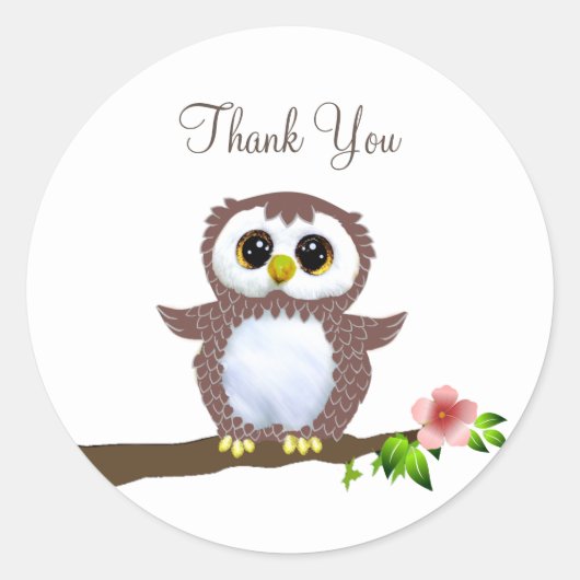 Schattige uil bedankt ronde sticker (Voorkant)