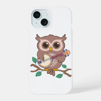Schattige Uil Bird Spelen Banjo Cartoon iPhone 15 Case