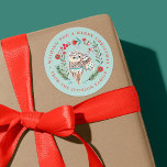 Schattige Uil Christmas Holiday Name blauw Ronde Sticker<br><div class="desc">Schattigee handbeschilderde uilen met bloemetjes en vogeltjes op een blauwe achtergrond. Origineel kunstwerk van Caroline Bonne Müller</div>