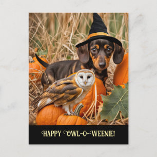 Schattige Uil Dachshund Gelukkig Halloween Feestdagenkaart