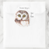 Schattige Uil, Dit boek behoort tot Bookplate Ronde Sticker (Tas)