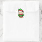 Schattige Uil Elf Kerstmis Ronde Sticker (Tas)