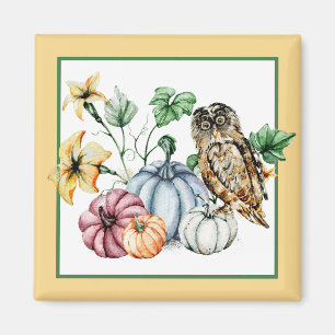 Schattige uil en herfstpompoenen magneet