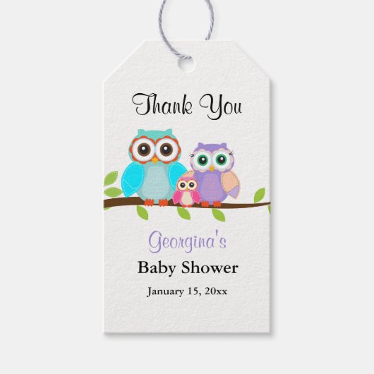 Schattige Uil Familie Meisje Baby shower Gift Labe Cadeaulabel (Voorkant)