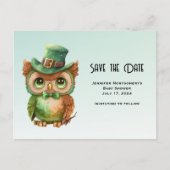 Schattige Uil in een Groene Top Hoed Sla de Datum Uitnodiging Briefkaart (Voorkant)