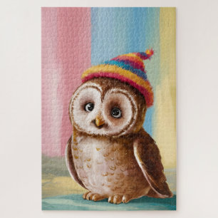 Schattige Uil in Kleurrijke Beanie Legpuzzel